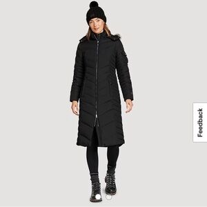Eddie Bauer Women's Black Sun Valley Down Hooded Puffer Coat